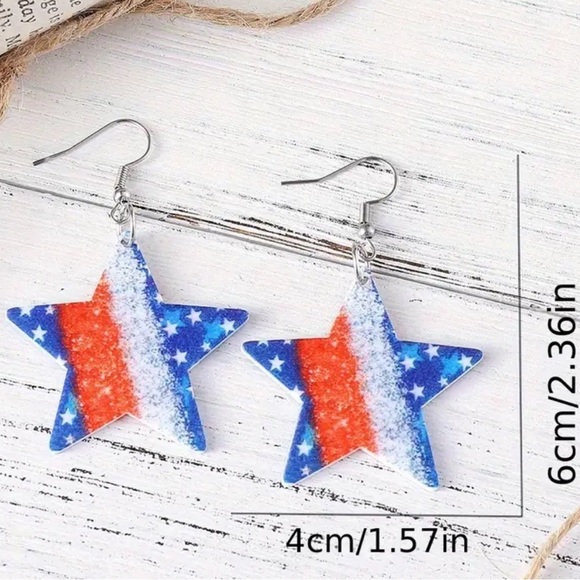 Chic Dangle Earrings Trendy Star + USA Flag Design Match Daily Outfits - Picture 4 of 4